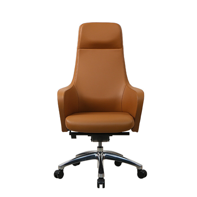 Aluminum Brown Ergonomic Office Leather Chair 70mm Gas Spring Executive Mesh Chair